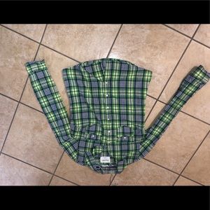 An Aeropostale green, blue, and white flannel